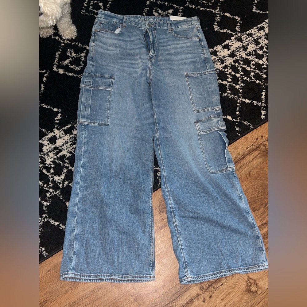 American Eagle curvy dreamy drape super high rise baggy wide leg cargo jeans nwt